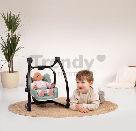 Jedálenská stolička s autosedačkou a hojdačkou Maxi Cosi Seat+High Chair Sage Smoby trojkombinácia s bezpečnostným pásom olivová