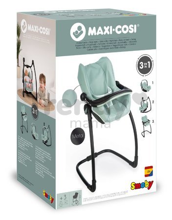 Jedálenská stolička s autosedačkou a hojdačkou Maxi Cosi Seat+High Chair Sage Smoby trojkombinácia s bezpečnostným pásom olivová