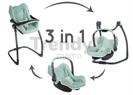 Jedálenská stolička s autosedačkou a hojdačkou Maxi Cosi Seat+High Chair Sage Smoby trojkombinácia s bezpečnostným pásom olivová