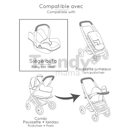 Autosedačka s bezpečnostným pásom Seat Pink Maxi Cosi&Quinny Smoby pre 42 cm bábiku s úložným priestorom a nastaviteľnou rúčkou