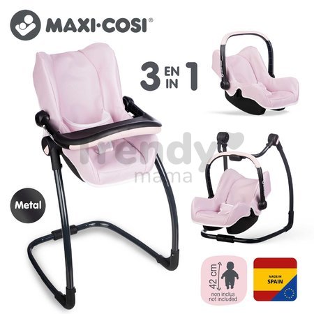 Jedálenská stolička s hojdačkou a autosedačkou Highchair Pink Maxi Cosi&Quinny Smoby trojkombinácia s bezpečnostným pásom pre 42 cm bábiku