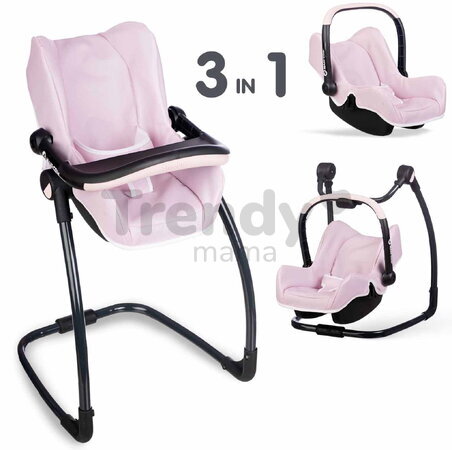 Jedálenská stolička s hojdačkou a autosedačkou Highchair Pink Maxi Cosi&Quinny Smoby trojkombinácia s bezpečnostným pásom pre 42 cm bábiku