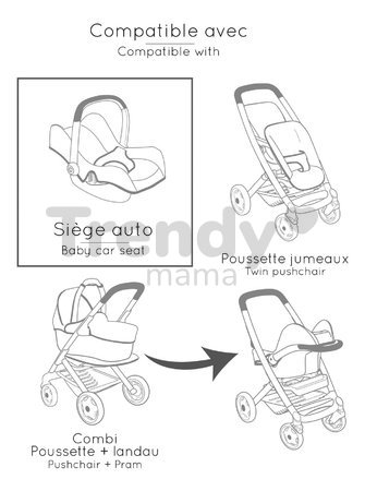 Autosedačka s bezpečnostným pásom Seat Sandy Maxi Cosi&Quinny Smoby pre 42 cm bábiku s úložným priestorom a nastaviteľnou rúčkou
