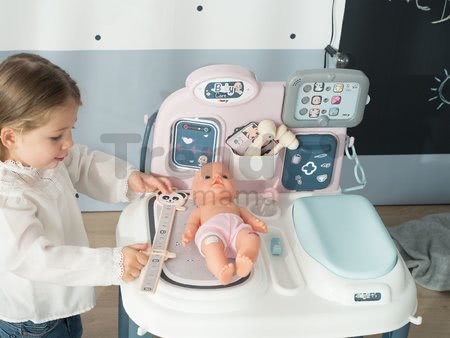 Zdravotnícky pult pre lekára Baby Care Center Smoby elektronický so zvukom a svetlom a bábika s 28 doplnkami