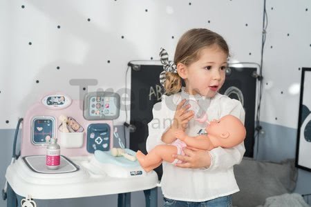 Zdravotnícky pult pre lekára Baby Care Center Smoby elektronický so zvukom a svetlom a bábika s 28 doplnkami