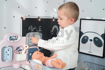 Zdravotnícky pult pre lekára Baby Care Center Smoby elektronický so zvukom a svetlom a bábika s 28 doplnkami