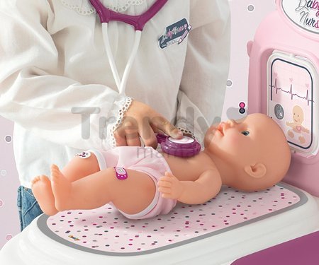 Zdravotnícky a prebaľovací pult Violette Baby Care Center Smoby s elektronickým displejom a 30 cm bábika s 25 doplnkami 68 cm výška