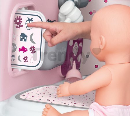Zdravotnícky a prebaľovací pult Violette Baby Care Center Smoby s elektronickým displejom a 30 cm bábika s 25 doplnkami 68 cm výška
