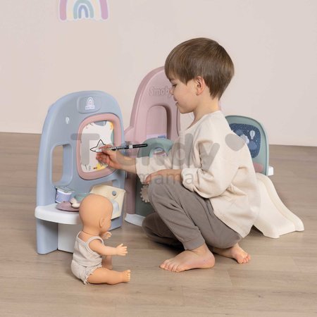 Domček pre bábiku s 5 hernými zónami Baby Care Childcare Center Smoby skladací a prenosný so 6 doplnkami