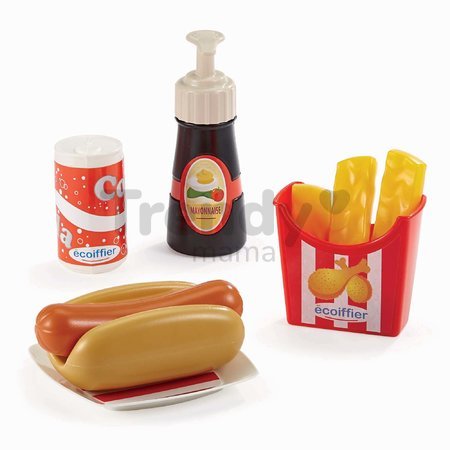 Set hot dog s hranolkami a nápojmi 100% Chef Écoiffier na tácke 25 doplnkov od 18 mes