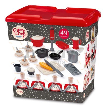 Kuchynská sada s mixérom Dining Set 100% Chef Écoiffier s hrncami a doskou na krájanie 49 doplnkov od 18 mes