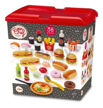 Potraviny do kuchynky Fast Food 100% Chef Écoiffier pizza hamburgery hranolky a hotdogy 38 doplnkov od 18 mes