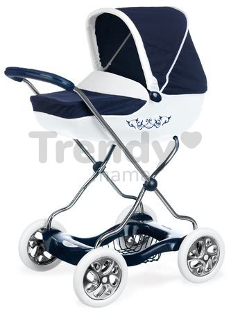 Kočík hlboký veľký Shara Inglesina White&Blue Baby Nurse Smoby modrý pre 42 cm bábiku výška rúčky 77 cm