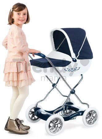 Kočík hlboký veľký Shara Inglesina White&Blue Baby Nurse Smoby modrý pre 42 cm bábiku výška rúčky 77 cm