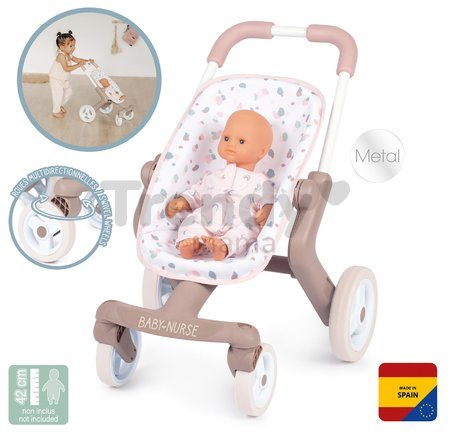 Kočík športový s textilným poťahom Pop Pushchair Natur D'Amour Baby Nurse Smoby s otočnými kolesami pre 42 cm bábiku výška rúčky 54 cm od 18 mes