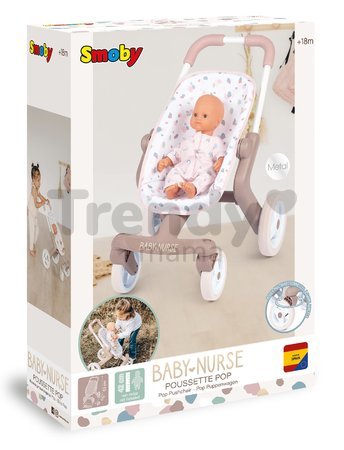 Kočík športový s textilným poťahom Pop Pushchair Natur D'Amour Baby Nurse Smoby s otočnými kolesami pre 42 cm bábiku výška rúčky 54 cm od 18 mes