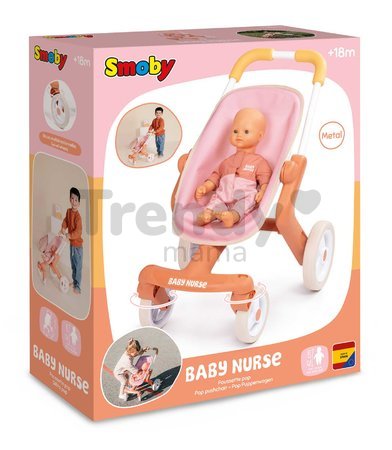 Kočík športový s otočnými kolieskami Pop Pushchair Soft Baby Nurse Smoby s textilným poťahom pre 42 cm bábiku výška rúčky 53 cm od 18 mes