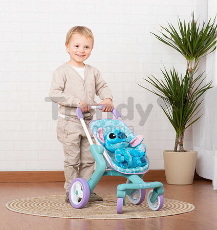Kočík športový s plyšovou hračkou Stitch PushChair & Plush Smoby s textilným poťahom a otočnými kolesami od 18 mes