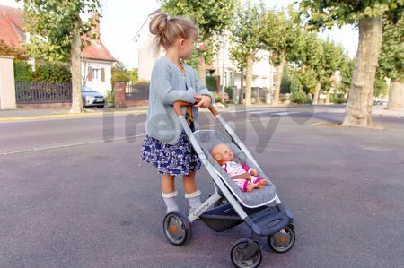 Kočík hlboký a športový DeLuxe Maxi Cosi & Quinny Grey Smoby 3v1 s nosítkom pre bábiku šedý