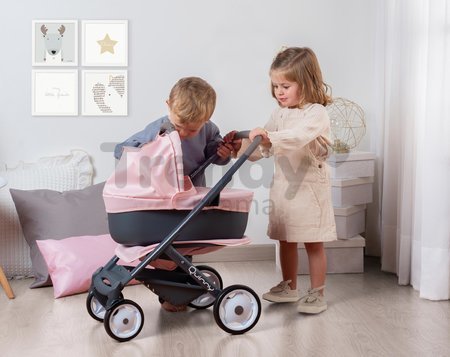 Kočík trojkombinácia Powder Pink 3in1 Maxi Cosi&Quinny Smoby hlboký a športový a prenosná postieľka pre 42 cm bábiku