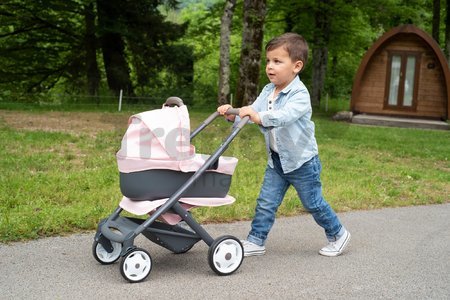 Kočík trojkombinácia Powder Pink 3in1 Maxi Cosi&Quinny Smoby hlboký a športový a prenosná postieľka pre 42 cm bábiku