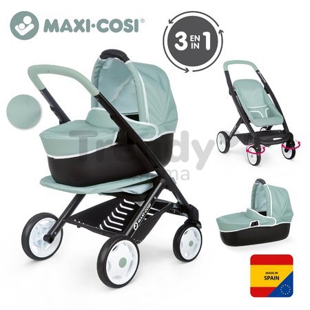 Kočík trojkombinácia Maxi Cosi 3in1 Pushchair+Pram Sage Smoby hlboký/športový/prenosná postieľka pre 42 cm bábiku olivový