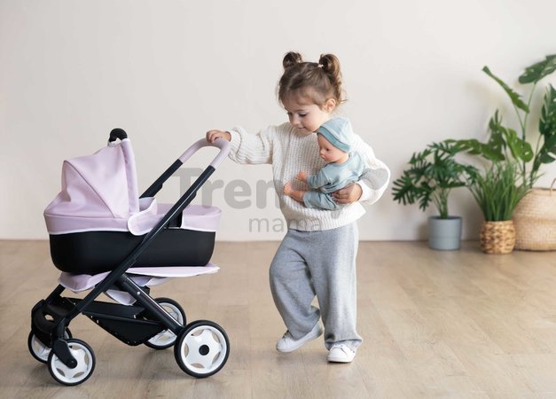 Kočík trojkombinácia Puschair Pink Maxi Cosi&Quinny Smoby hlboký športový a prenosná postieľka pre 42 cm bábiku výška rúčka 64 cm