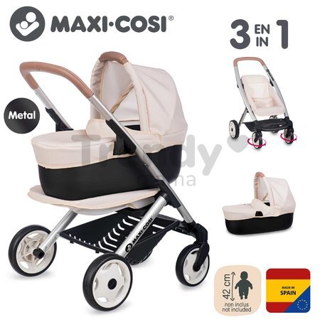 Kočík trojkombinácia Puschair Sandy Maxi Cosi&Quinny Smoby hlboký športový a prenosná postieľka pre 42 cm bábiku výška rúčka 64 cm