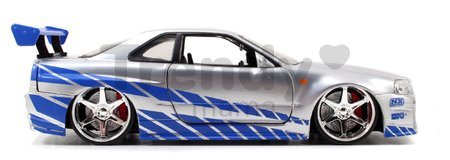 Autíčko Nissan Skyline GT-R 2002 Fast & Furious Jada kovové s otvárateľnými časťami dĺžka 19 cm 1:24