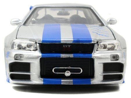 Autíčko Nissan Skyline GT-R 2002 Fast & Furious Jada kovové s otvárateľnými časťami dĺžka 19 cm 1:24