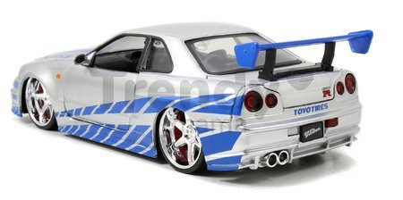 Autíčko Nissan Skyline GT-R 2002 Fast & Furious Jada kovové s otvárateľnými časťami dĺžka 19 cm 1:24
