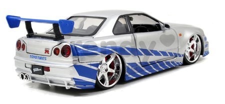 Autíčko Nissan Skyline GT-R 2002 Fast & Furious Jada kovové s otvárateľnými časťami dĺžka 19 cm 1:24