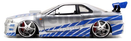 Autíčko Nissan Skyline GT-R 2002 Fast & Furious Jada kovové s otvárateľnými časťami dĺžka 19 cm 1:24