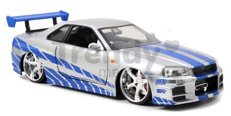 Autíčko Nissan Skyline GT-R 2002 Fast & Furious Jada kovové s otvárateľnými časťami dĺžka 19 cm 1:24