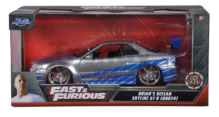 Autíčko Nissan Skyline GT-R 2002 Fast & Furious Jada kovové s otvárateľnými časťami dĺžka 19 cm 1:24