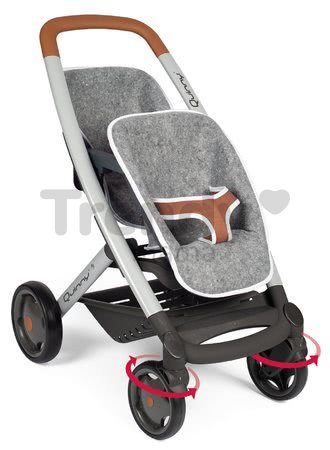 Kočík pre dve bábiky DeLuxe Pastel Maxi Cosi&Quinny Grey Smoby s polohovateľnou opierkou a 65 cm výška rúčky