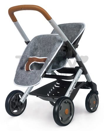 Kočík pre dve bábiky DeLuxe Pastel Maxi Cosi&Quinny Grey Smoby s polohovateľnou opierkou a 65 cm výška rúčky