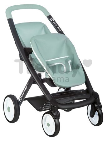 Kočík pre dvojičky s polohovateľnými sedačkami Maxi Cosi Twin Pushchair Sage Smoby pre 42 cm bábiku výška rúčky 65 cm olivový