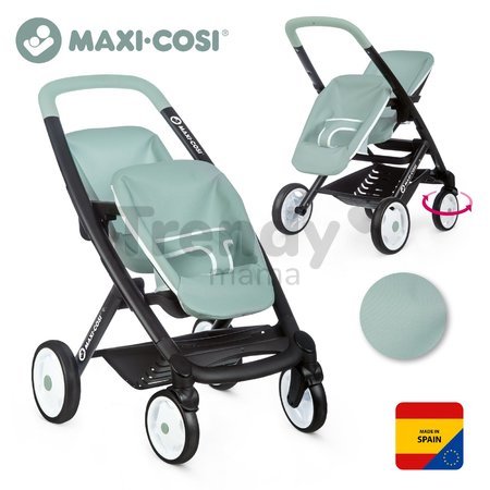 Kočík pre dvojičky s polohovateľnými sedačkami Maxi Cosi Twin Pushchair Sage Smoby pre 42 cm bábiku výška rúčky 65 cm olivový