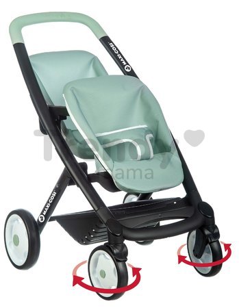 Kočík pre dvojičky s polohovateľnými sedačkami Maxi Cosi Twin Pushchair Sage Smoby pre 42 cm bábiku výška rúčky 65 cm olivový