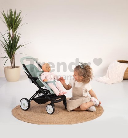 Kočík pre dvojičky s polohovateľnými sedačkami Maxi Cosi Twin Pushchair Sage Smoby pre 42 cm bábiku výška rúčky 65 cm olivový