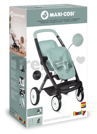 Kočík pre dvojičky s polohovateľnými sedačkami Maxi Cosi Twin Pushchair Sage Smoby pre 42 cm bábiku výška rúčky 65 cm olivový