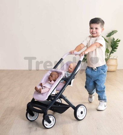 Kočík pre dvojičky s bezpečnostným pásom Twin Pushchair Pink Maxi Cosi&Quinny Smoby pre 42 cm bábiku s 64 cm ergonomickou rúčkou