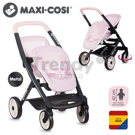 Kočík pre dvojičky s bezpečnostným pásom Twin Pushchair Pink Maxi Cosi&Quinny Smoby pre 42 cm bábiku s 64 cm ergonomickou rúčkou