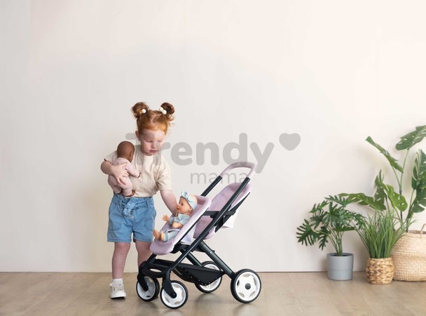 Kočík pre dvojičky s bezpečnostným pásom Twin Pushchair Pink Maxi Cosi&Quinny Smoby pre 42 cm bábiku s 64 cm ergonomickou rúčkou