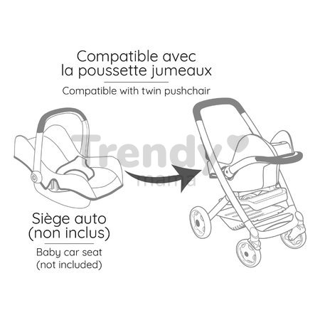 Kočík pre dvojičky s bezpečnostným pásom Twin Pushchair Pink Maxi Cosi&Quinny Smoby pre 42 cm bábiku s 64 cm ergonomickou rúčkou