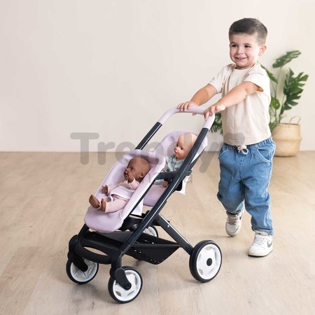 Kočík pre dvojičky s bezpečnostným pásom Twin Pushchair Pink Maxi Cosi&Quinny Smoby pre 42 cm bábiku s 64 cm ergonomickou rúčkou
