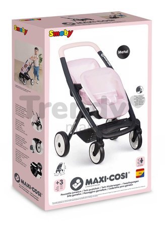 Kočík pre dvojičky s bezpečnostným pásom Twin Pushchair Pink Maxi Cosi&Quinny Smoby pre 42 cm bábiku s 64 cm ergonomickou rúčkou