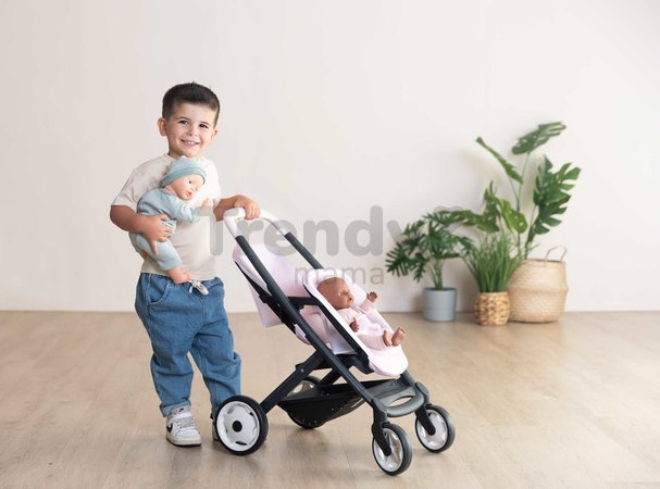 Kočík pre dvojičky s bezpečnostným pásom Twin Pushchair Pink Maxi Cosi&Quinny Smoby pre 42 cm bábiku s 64 cm ergonomickou rúčkou