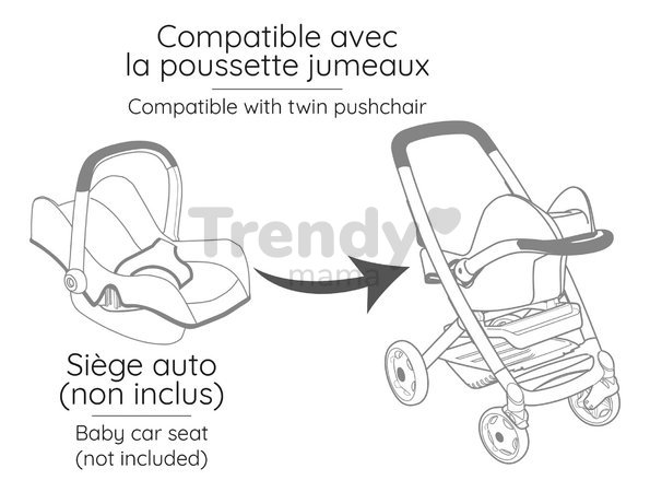 Kočík pre dvojičky s bezpečnostným pásom Twin Pushchair Sandy Maxi Cosi&Quinny Smoby pre 42 cm bábiku s 64 cm ergonomickou rúčkou